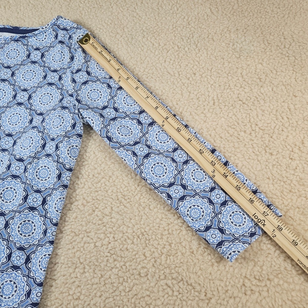 Talbots Knit Top Women Small Blue Medallion Print 3/4 Sleeve Boat Neck Preppy - Picture 8 of 12